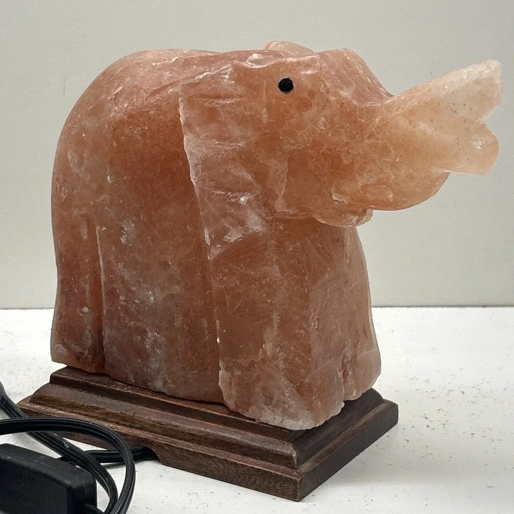 Hand Carved Elephant Himalayan Pink Salt Lamp Cart Rock Crystal Decor ‼️READ‼️